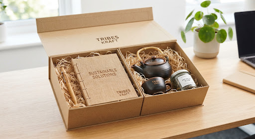 Artisanal corporate gift hamper with bamboo stationary and sustainable accessories